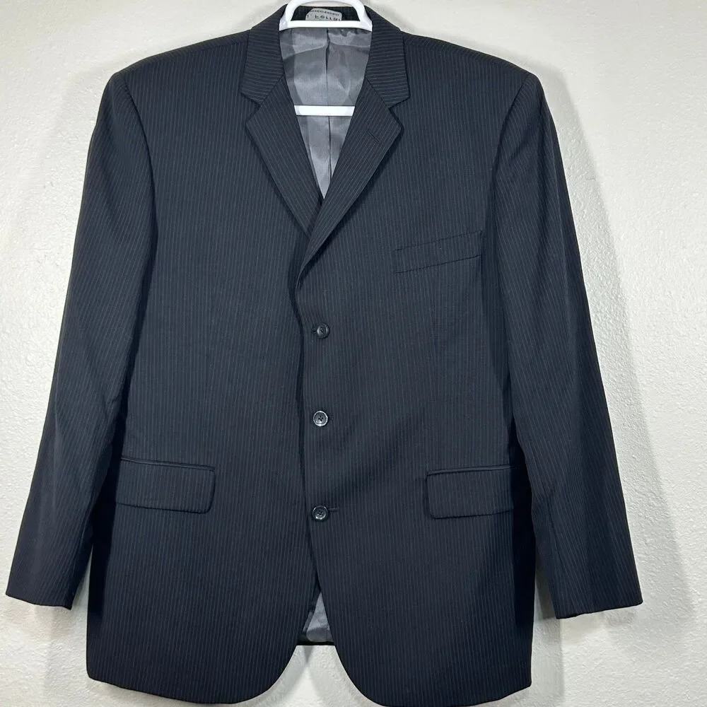 J Ferrar Sport Coat Mens 46 Regular Charcoal Pinstripe 3 Button Wool Tailored